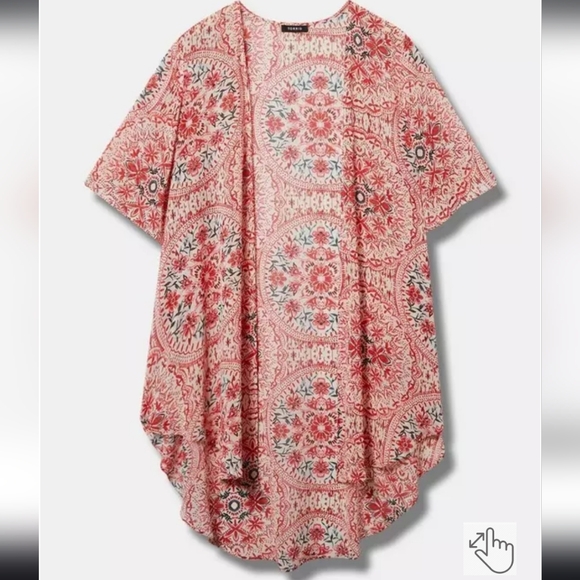 Torrid Chiffon Kimono with Red Floral Design - Picture 3 of 5
